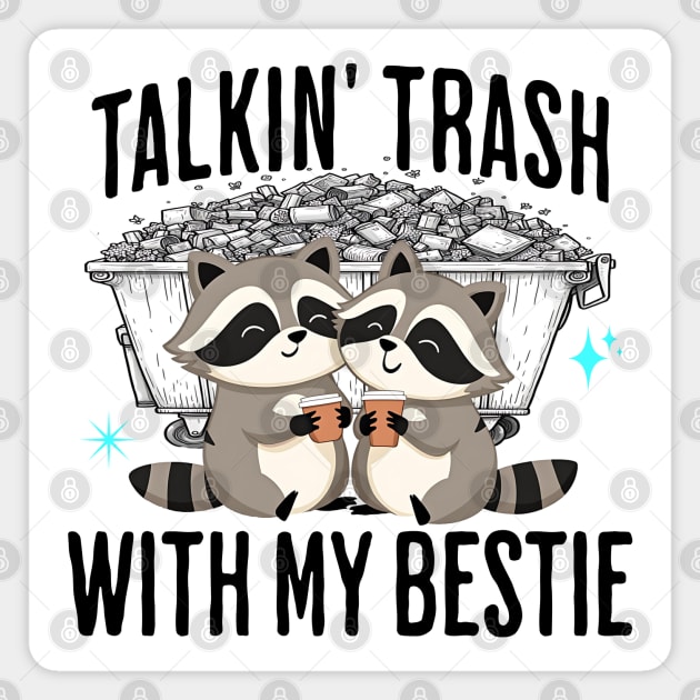 Talkin' Trash With My Bestie, cute raccoons with coffee Magnet by Luxinda